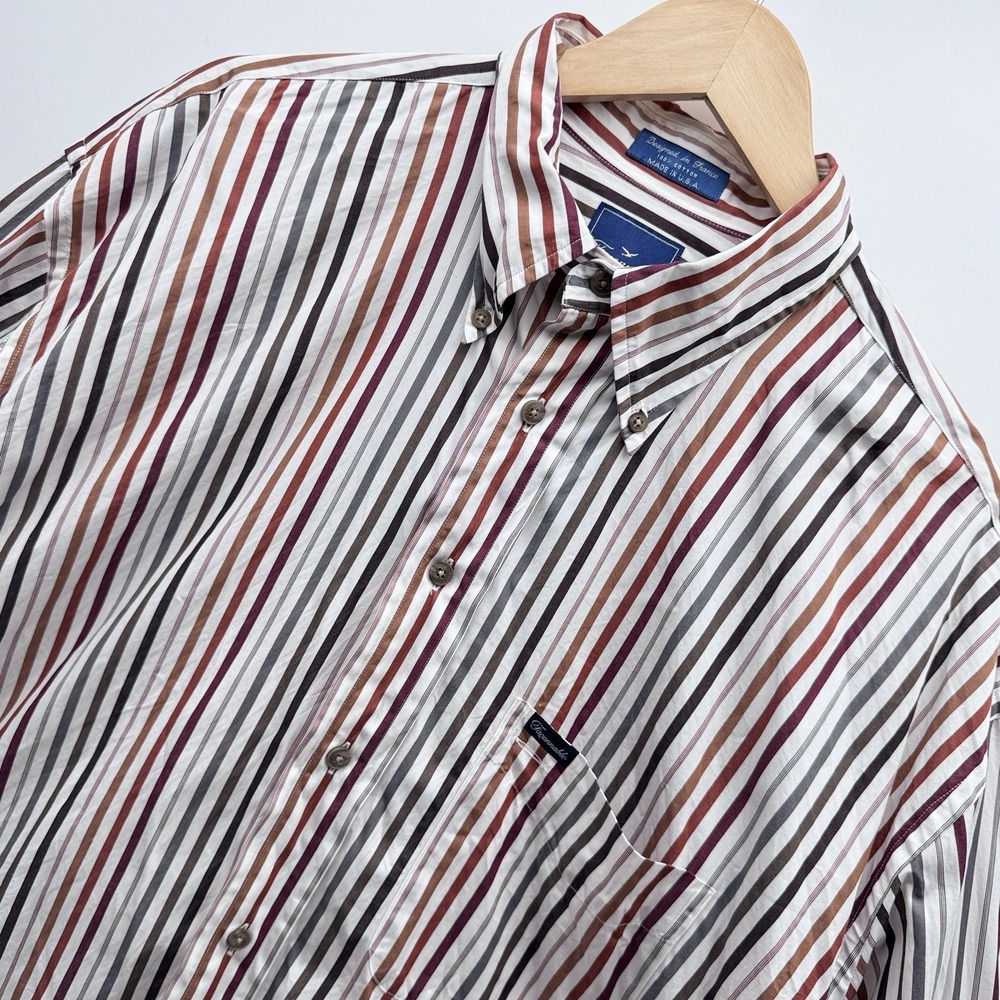 Faconnable Short Sleeve Shirt Mens XL Multicolor Striped Button Down Cotton